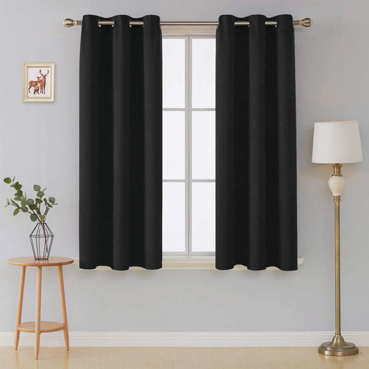 Black Blackout Curtains 2 Panels with Eyelets and Tie Backs - Lightweight, Energy Saving Microfiber Curtains