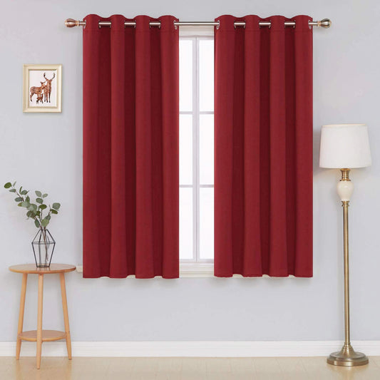 Red Blackout Curtains 2 Panels with Eyelets and Tie Backs - Lightweight, Energy Saving Microfiber Curtains