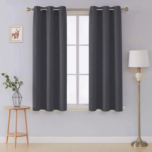Charcoal Blackout Curtains 2 Panels with Eyelets and Tie Backs - Lightweight, Energy Saving Microfiber Curtains