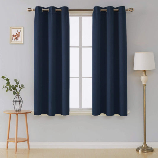 Navy Blue Blackout Curtains 2 Panels with Eyelets and Tie Backs - Lightweight, Energy Saving Microfiber Curtains
