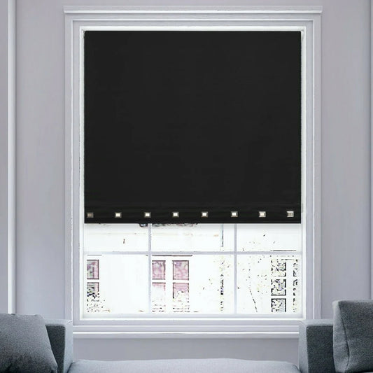 Black Square Eyelet Light Filtering Roller Blinds - Polyester Fabric Daylight - Trimmable Child Safe Metal Tube with Fittings Roller Blinds