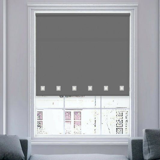 Charcoal Square Eyelet Light Filtering Roller Blinds - Polyester Fabric Daylight - Trimmable Child Safe Metal Tube with Fittings Roller Blinds