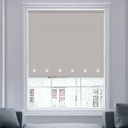 Light Grey Square Eyelet Light Filtering Roller Blinds - Polyester Fabric Daylight - Trimmable Child Safe Metal Tube with Fittings Roller Blinds