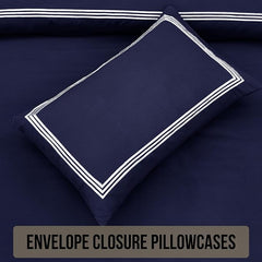 Microfiber Embroidered Bratta Duvet Cover Set Navy Whie 2