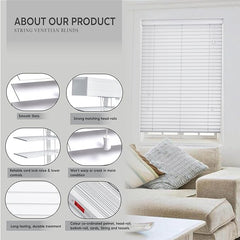 White Faux Wood Venetian Blinds with Strings, 50mm