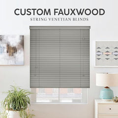 Grey Faux Wood Venetian Blinds with Strings, 50mm