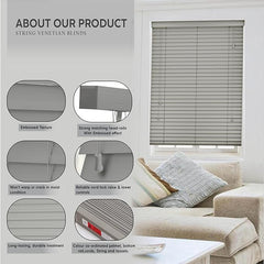 Grey Faux Wood Venetian Blinds with Strings, 50mm