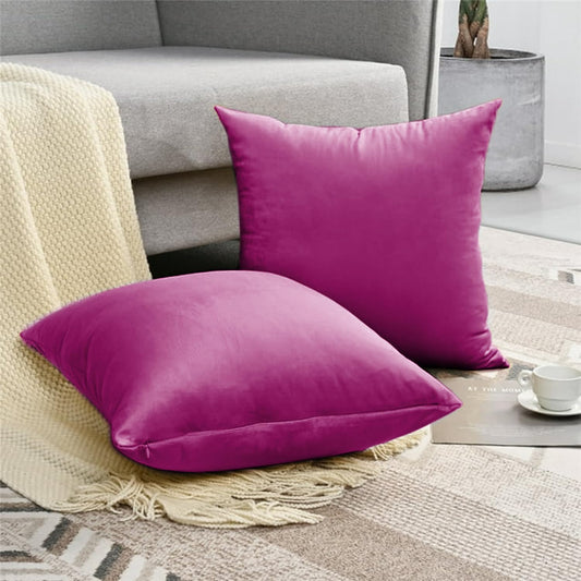 Velvet Cushion Covers 45 x 45 cm - Pack of 2 Square Throw Pillowcase for Room with Invisible Zipper 18x18 inch