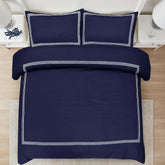 Microfiber Embroidered Bratta Duvet Cover Set Navy White