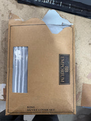 Microfiber Embroidered Bratta Set with 2 Pillowcases King Size ( Grey Base / White Embroidery Lines )