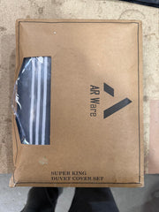 Microfiber Embroidered Bratta Set with 2 Pillowcases - Super King ( Charcoal Base / White Embroidery Lines )