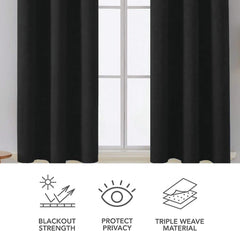 Textured microfiber fabric detail of black blackout curtains