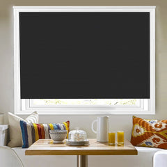 Black PVC Venetian blinds with 25mm slats shown fully closed from the front.