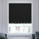 Front view of black square eyelet light filtering roller blinds
