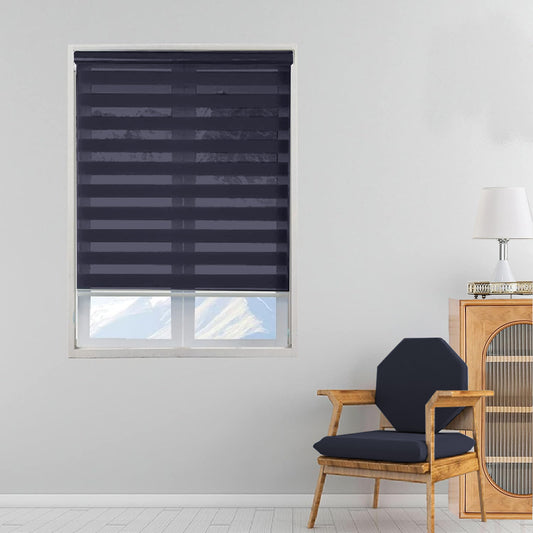 Black Zebra Roller Blinds - Dual Layer Fabric Shades For Light Filtering Day and Night Roller Blinds