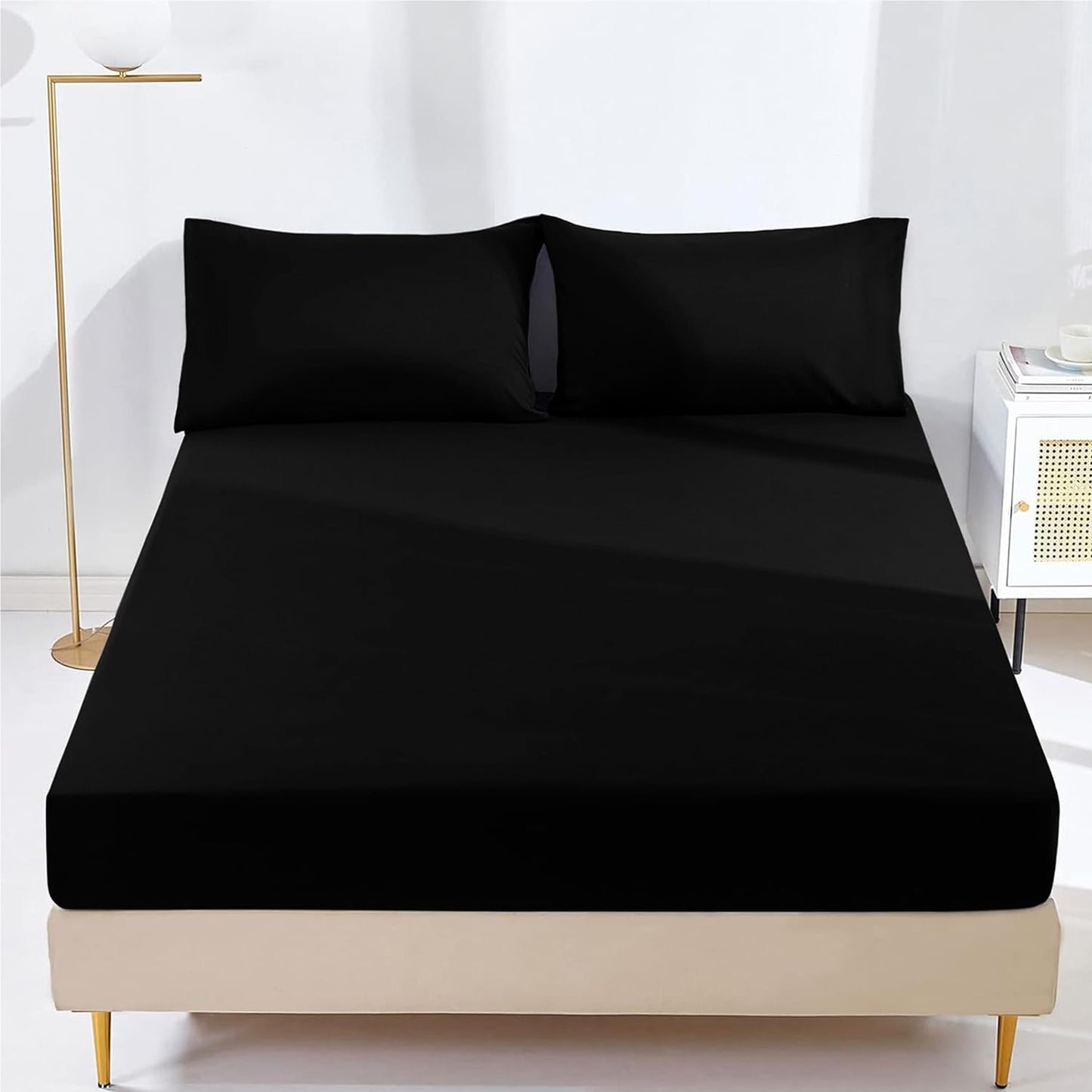 25cm Microfiber Fitted Sheet - Non Iron Wrinkle Soft Elastic Fitted Bed Sheets