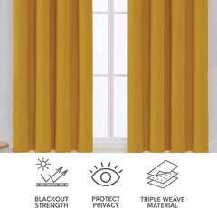 Detail of soft ochre microfiber fabric used in blackout curtains