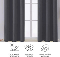 Textured microfiber fabric detail of charcoal blackout curtains