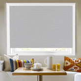 Grey PVC Venetian blinds with 25mm slats shown fully closed from the front.