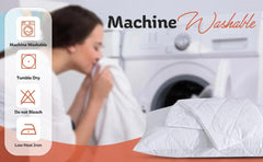 Stack of washable quilted pillow protectors with care label visible