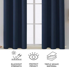Soft microfiber fabric texture of navy blue blackout curtains