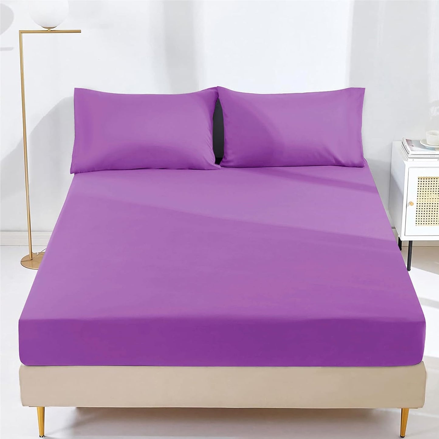 25cm Microfiber Fitted Sheet - Non Iron Wrinkle Soft Elastic Fitted Bed Sheets