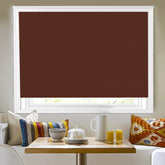 Front view of walnut PVC Venetian blinds with 25mm wood grain slats