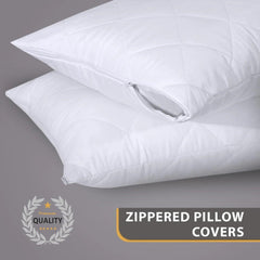 Close-up of zipper closure on quilted microfiber pillow protector