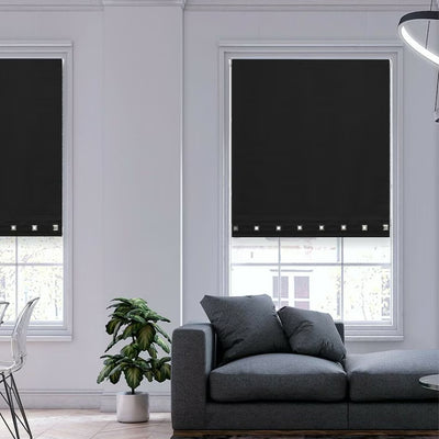 Black Square Eyelet Light Filtering Roller Blinds with Metal Tube and Fittings