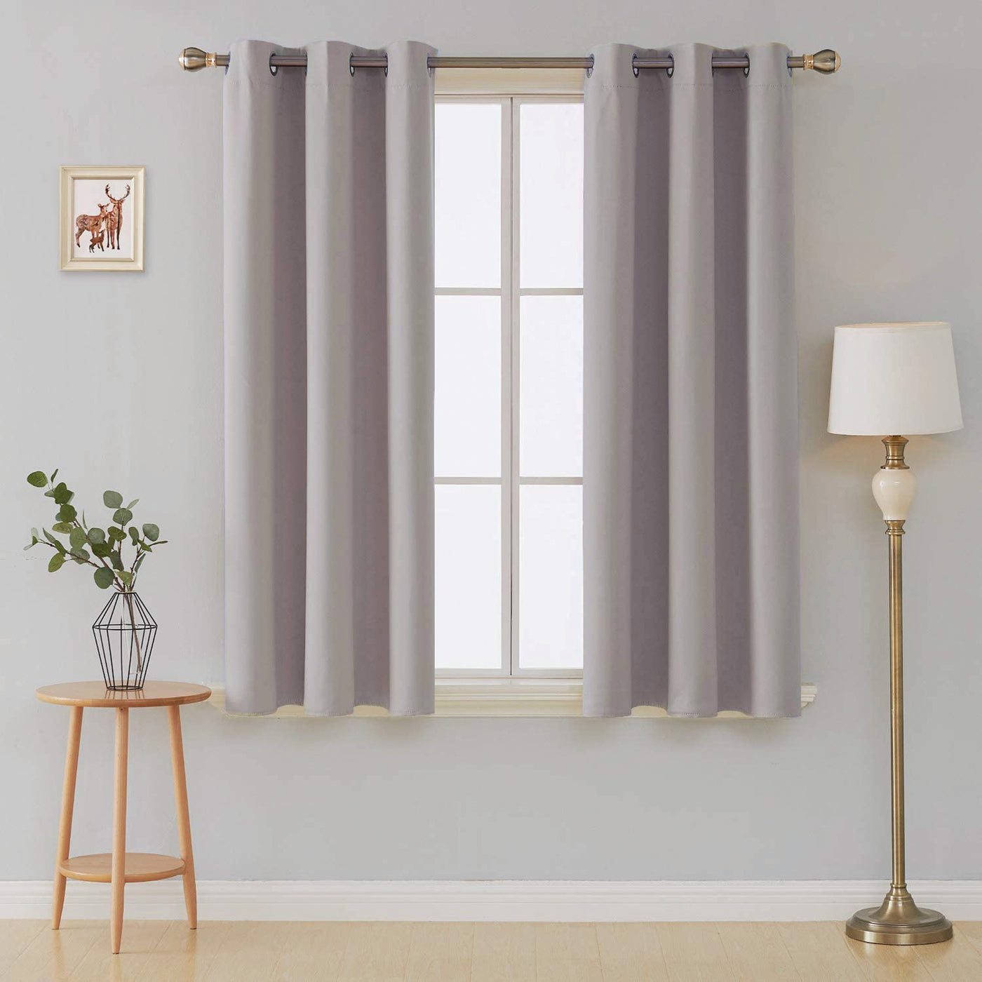 Silver Microfiber Blackout Curtains 2 Panels with Eyelets and Tie Backs