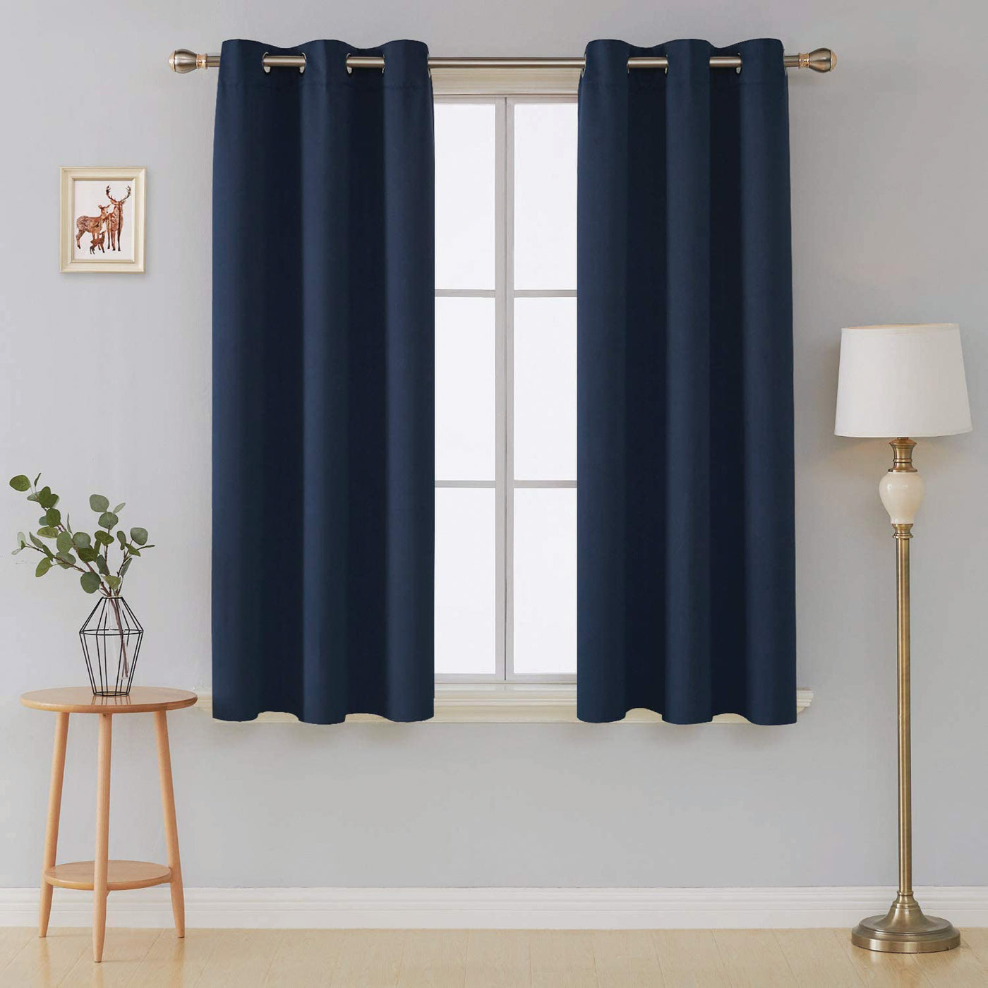 Navy Blue Microfiber Blackout Curtains 2 Panels with Eyelets and Tie Backs