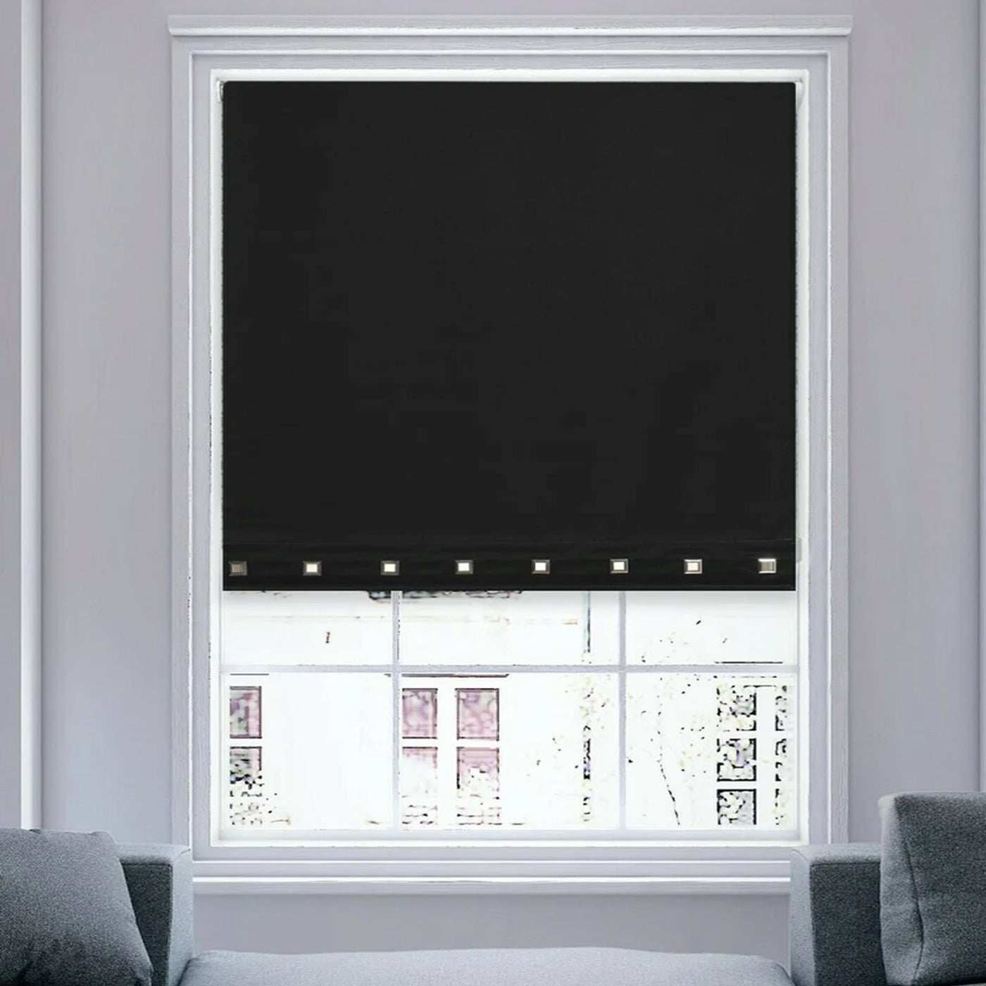 Black Square Eyelet Light Filtering Roller Blinds with Metal Tube and Fittings