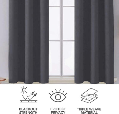 Charcoal Microfiber Blackout Curtains 2 Panels with Eyelets and Tie Backs