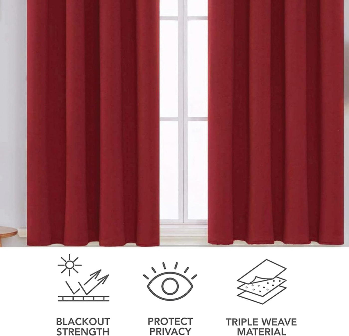 Red Microfiber Blackout Curtains 2 Panels with Eyelets and Tie Backs