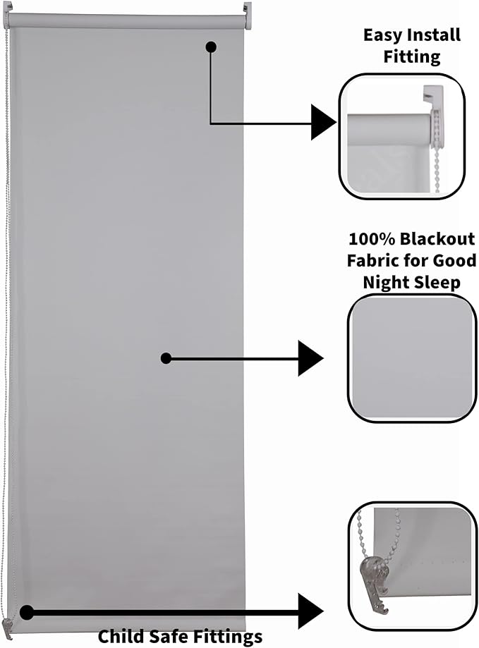 Light Grey Thermal Blackout Roller Blind – UV Block