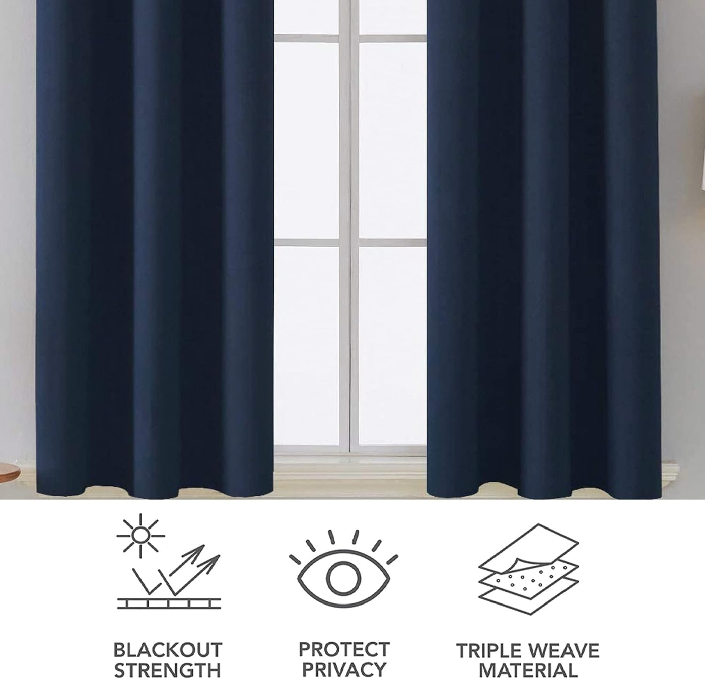 Navy Blue Microfiber Blackout Curtains 2 Panels with Eyelets and Tie Backs