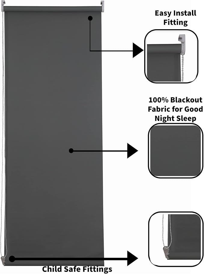 Dark Grey Thermal Blackout Roller Blind – UV Shield