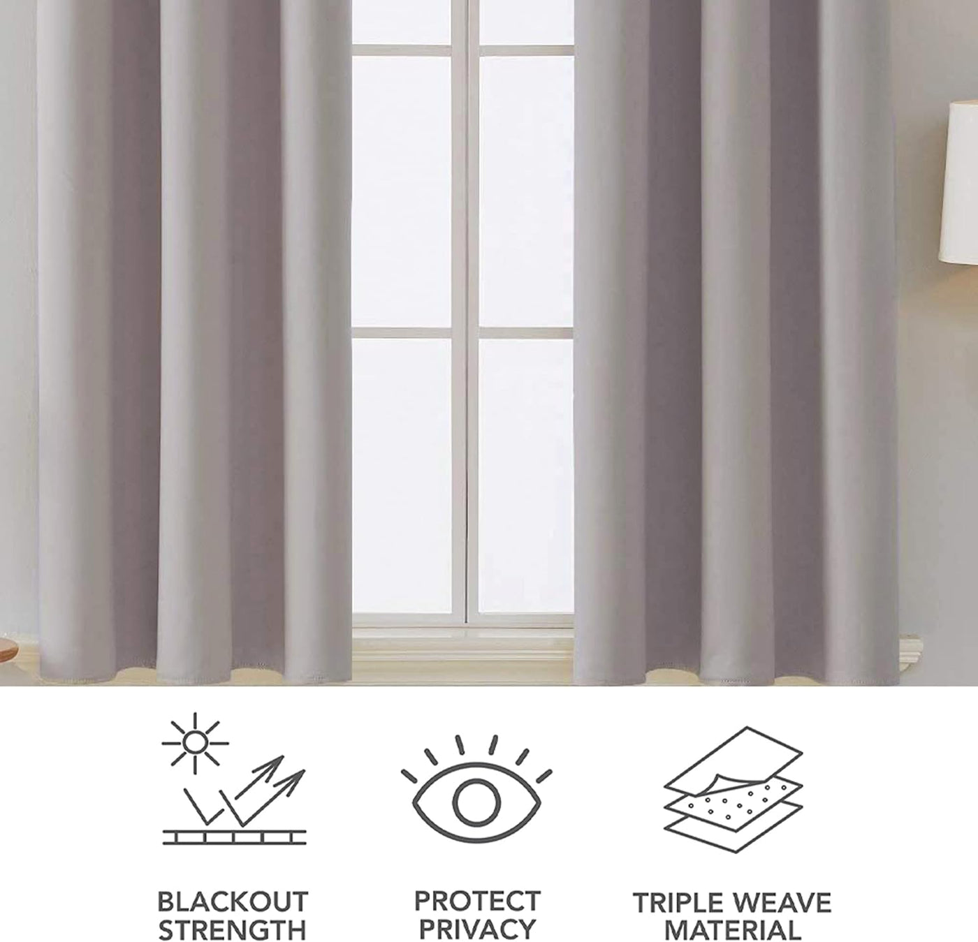 Silver Microfiber Blackout Curtains 2 Panels with Eyelets and Tie Backs