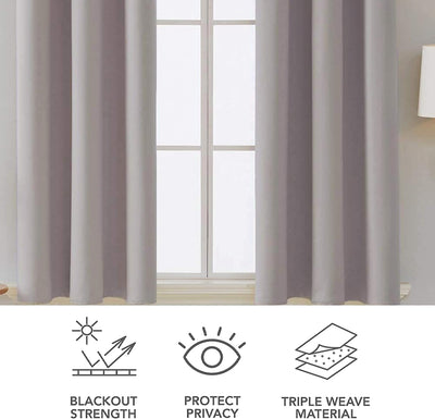 Silver Microfiber Blackout Curtains 2 Panels with Eyelets and Tie Backs