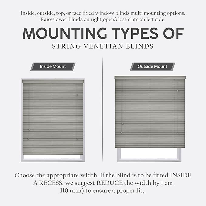 Grey Faux Wood Venetian Blinds with Strings, 50mm