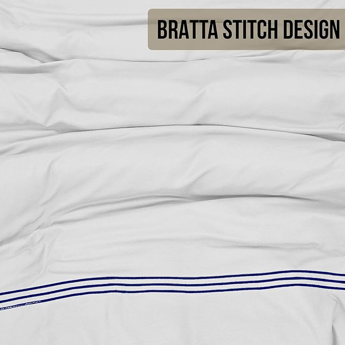 Microfiber Embroidered Bratta Duvet Cover Set White Navy 1