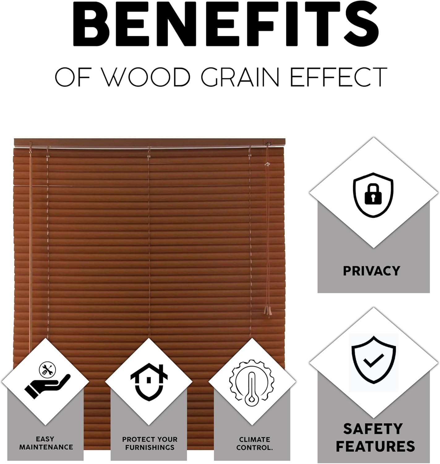 Walnut PVC Venetian Blinds 25mm - Wood Grain Look