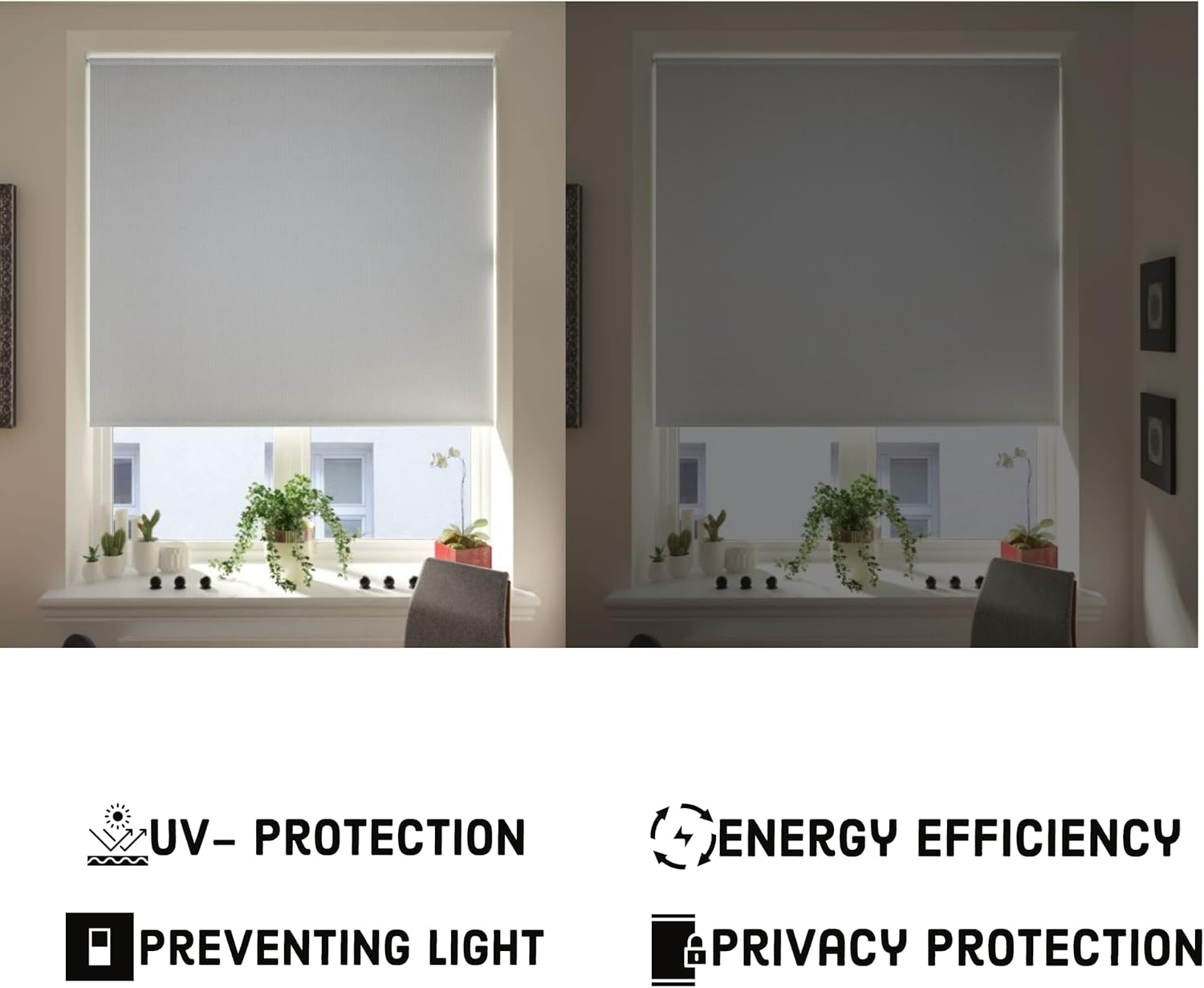 Light Grey Thermal Blackout Roller Blind – UV Block