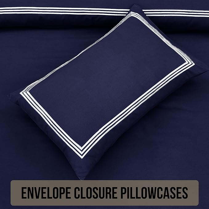 Microfiber Embroidered Bratta Duvet Cover Set Navy Whie 2