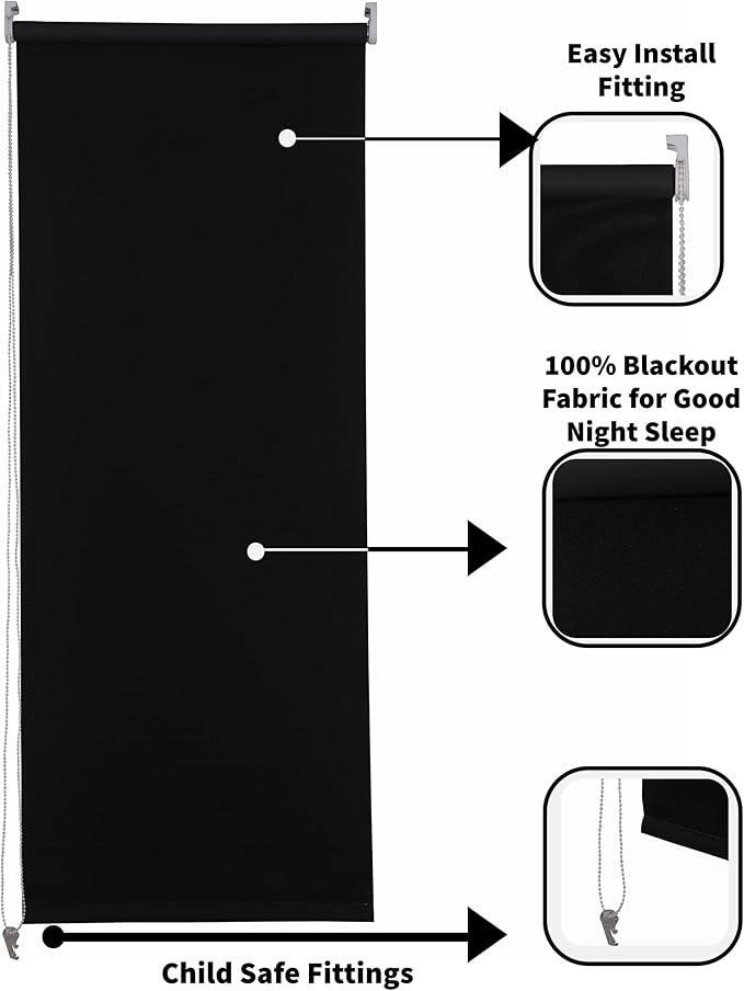 Black Thermal Blackout Roller Blind – Total Darkness
