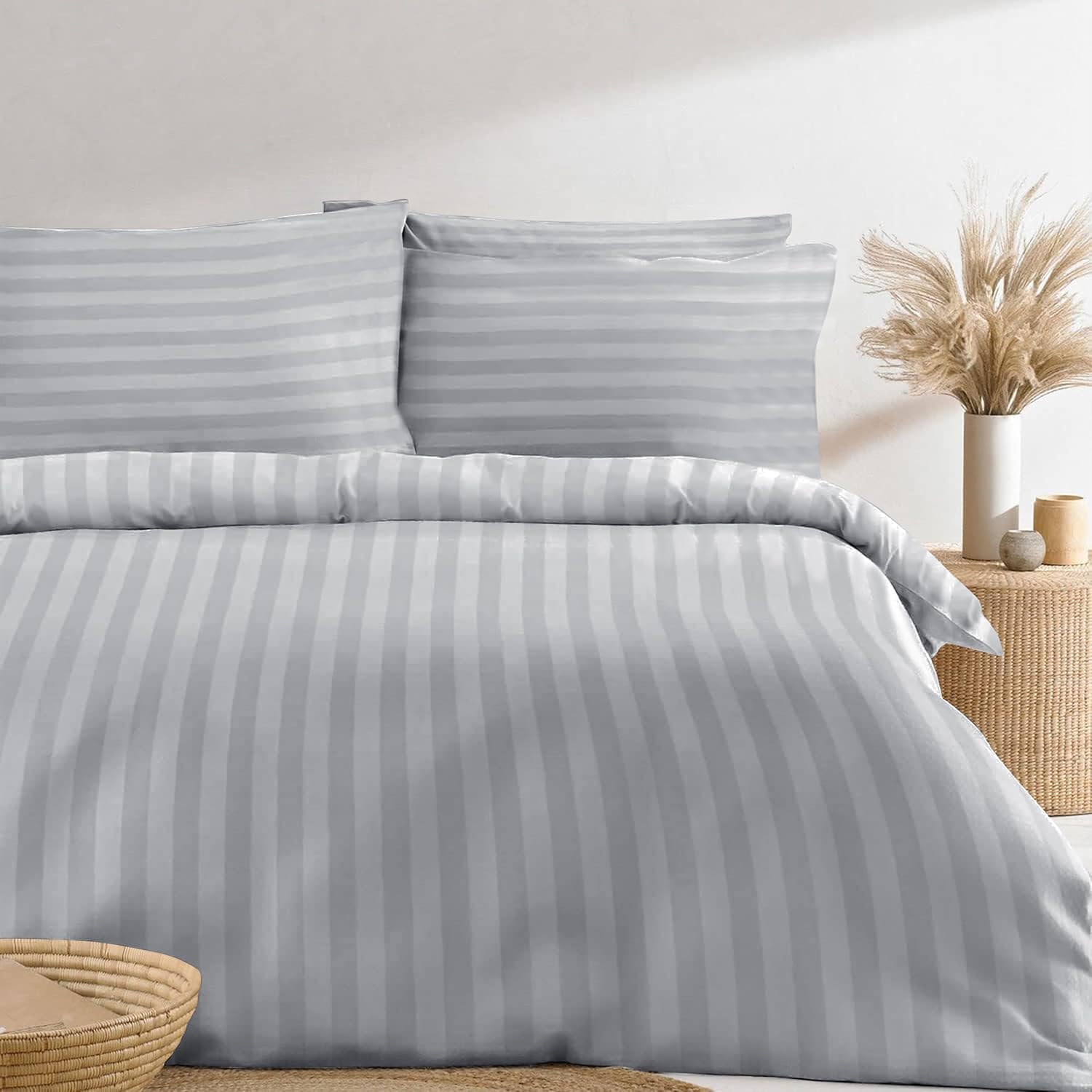 Cotton Satin Stripe Duvet Cover Set – Hotel Quality