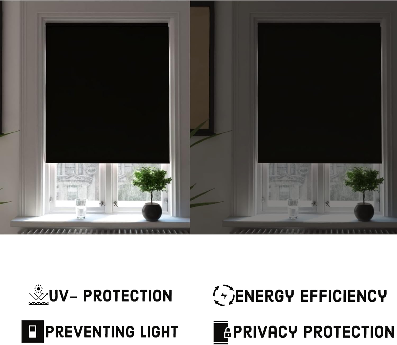 Black Thermal Blackout Roller Blind – Total Darkness