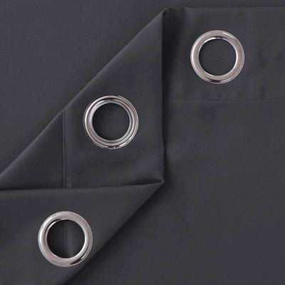 Charcoal Microfiber Blackout Curtains 2 Panels with Eyelets and Tie Backs