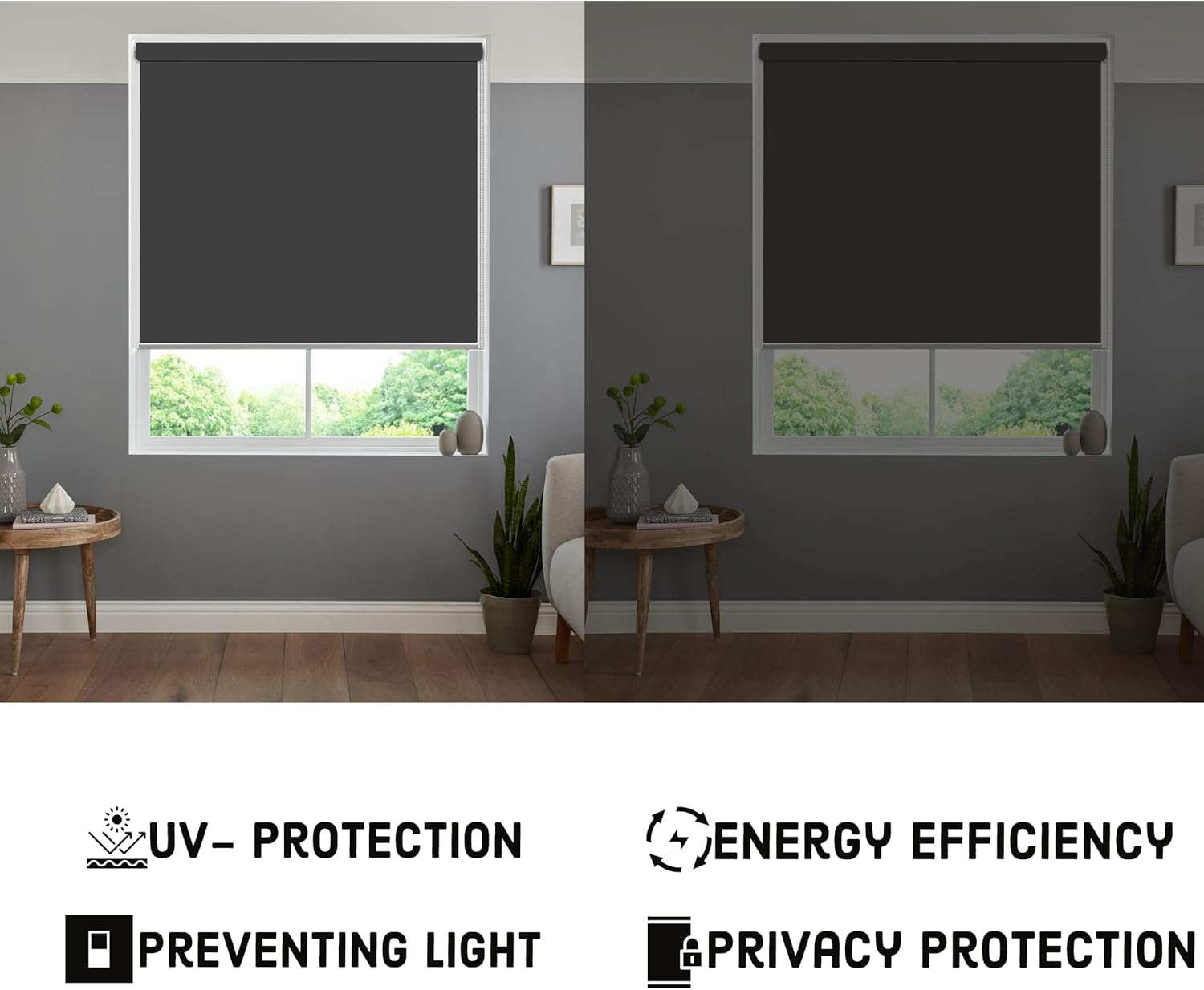 Dark Grey Thermal Blackout Roller Blind – UV Shield