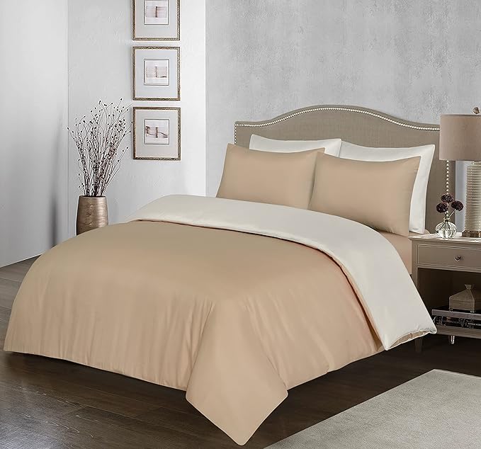 Microfiber Reversible Duvet Cover Set with 2 Pillowcases